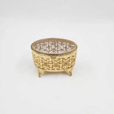 VINTAGE ORMOLU GOLD TONED FILIGREE JEWELRY BOX