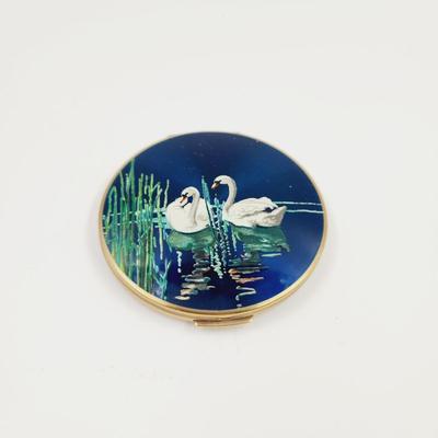 VINTAGE GOLD TONED STRATTON SWAN COMPACT POWDER MIRROR