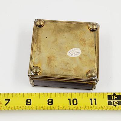 VINTAGE ENESCO BRASS & GLASS TRINKET BOX