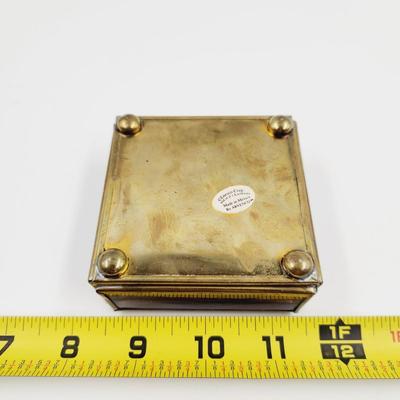 VINTAGE ENESCO BRASS & GLASS TRINKET BOX