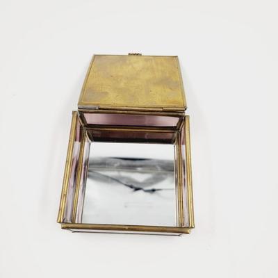 VINTAGE ENESCO BRASS & GLASS TRINKET BOX