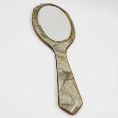 VINTAGE HAND HELD GRAYISH VANITY MIRROR