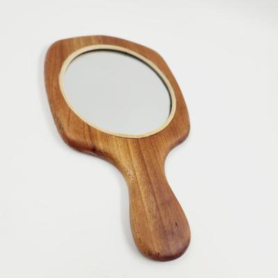 VINTAGE WOODEN HAND HELD VANITY MIRROR