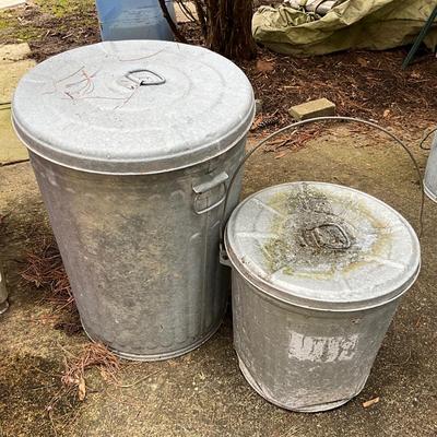 1203 One Large and Medium Galvanized Cans