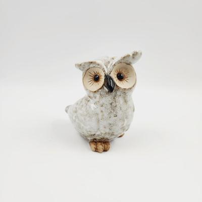 PAINTED POTTERY OWL STATUE DECOR