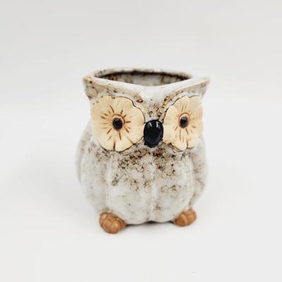 PAINTED POTTERY OWL TABLE DECOR