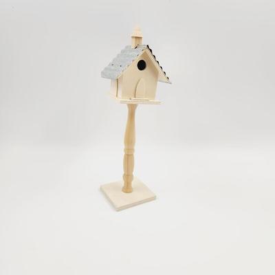 UNPAINTED WOODEN TALL BIRD HOUSE STAND