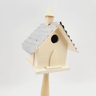 UNPAINTED WOODEN TALL BIRD HOUSE STAND