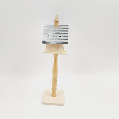 UNPAINTED WOODEN TALL BIRD HOUSE STAND