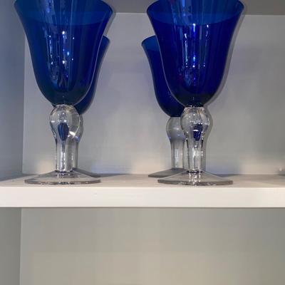 8 blue wine goblets