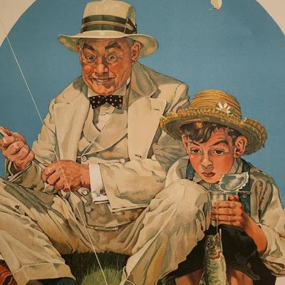 Rare Hand Signed Norman Rockwell's "Catching the Big One" 34x26 Artist Proof Framed Lithograph