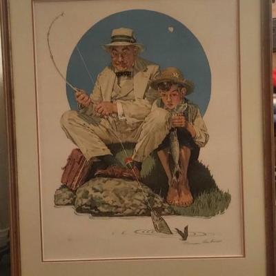 Rare Hand Signed Norman Rockwell's "Catching the Big One" 34x26 Artist Proof Framed Lithograph