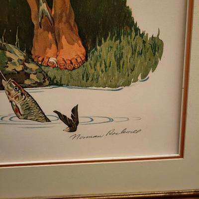 Rare Hand Signed Norman Rockwell's "Catching the Big One" 34x26 Artist Proof Framed Lithograph