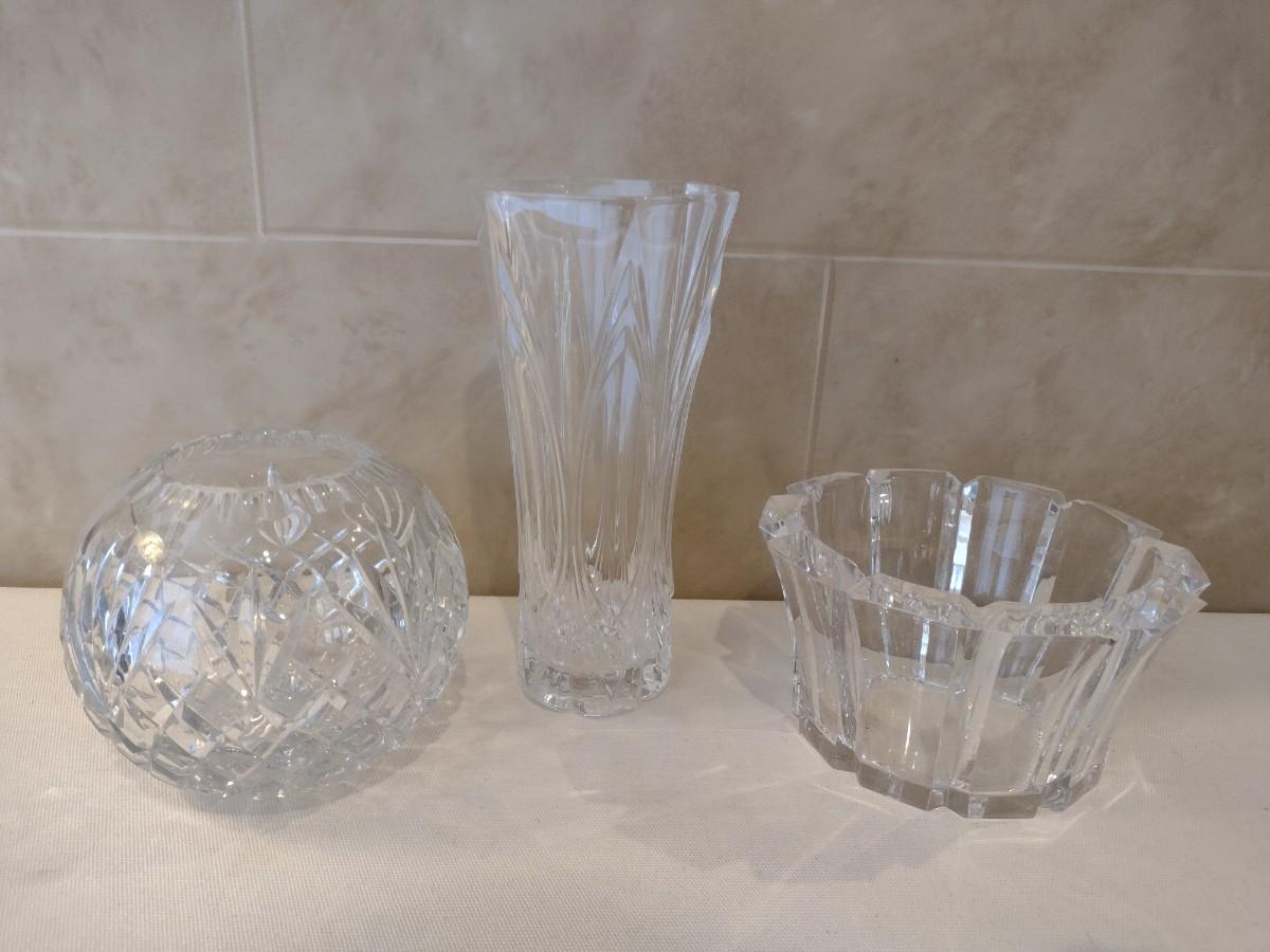 Set of Three Large Crystal Vases