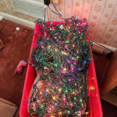 Large Tote Filled with Christmas Light Strings  lot 466