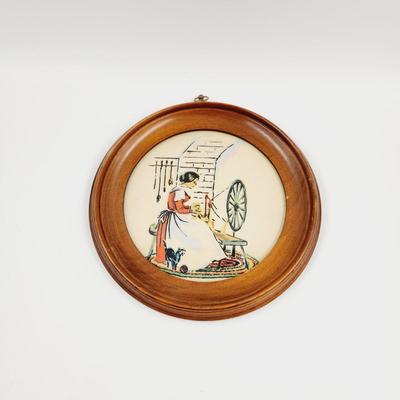 MCM WITCO FRAMED ART WOMAN SPINNING WHEEL