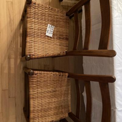 Four antique ladder back mission chairs with woven seat