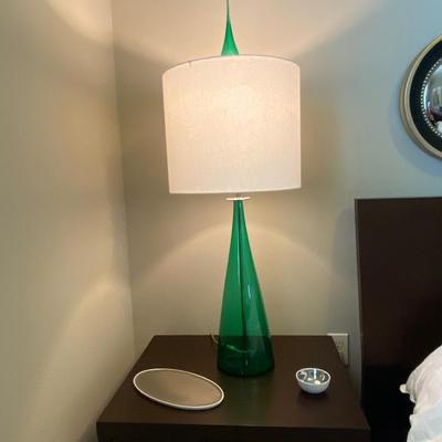 Huge handmade green glass lamp