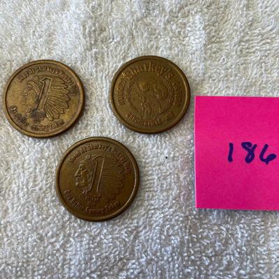 Sharkey's nugget Casino 3 $1 Slot tokens  Indian Head