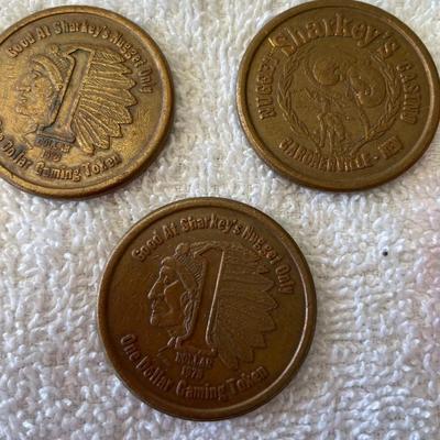 Sharkey's nugget Casino 3 $1 Slot tokens  Indian Head