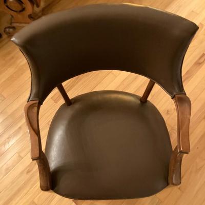 Wood and faux leather MCM armchair