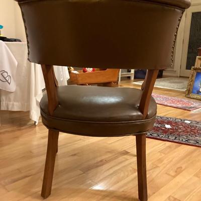 Wood and faux leather MCM armchair