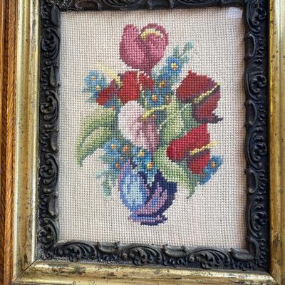 Vintage floral needlepoint in beautiful frame