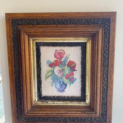 Vintage floral needlepoint in beautiful frame
