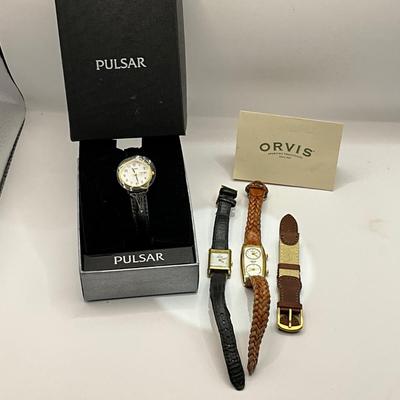 1218 Ladies Orvis Dual Time Quartz Watch with Black Leather Citizen Watch, and Pulsar Watch