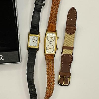 1218 Ladies Orvis Dual Time Quartz Watch with Black Leather Citizen Watch, and Pulsar Watch