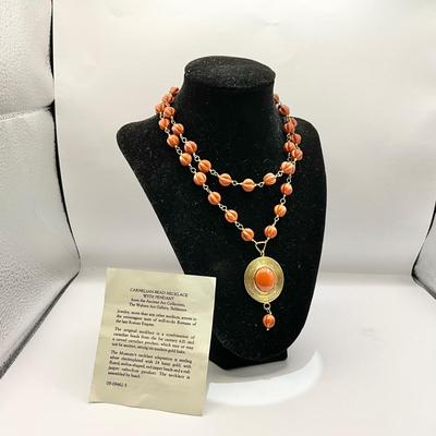 1221 MMA 24k Electroplate over Sterling Silver  Carnelian Beaded Necklace