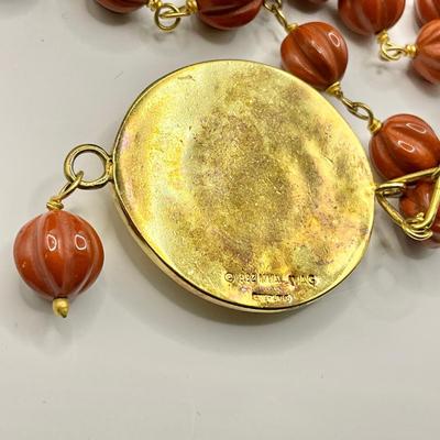 1221 MMA 24k Electroplate over Sterling Silver  Carnelian Beaded Necklace