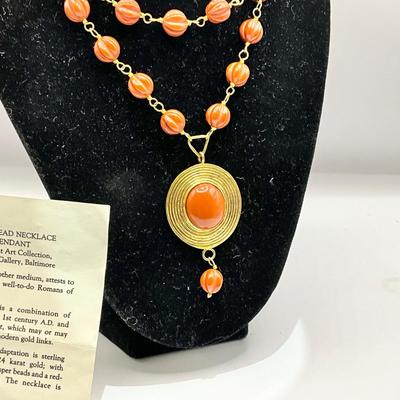 1221 MMA 24k Electroplate over Sterling Silver  Carnelian Beaded Necklace