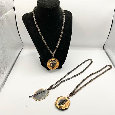 1233 Set of Three Vintage Copper Handmade Necklaces
