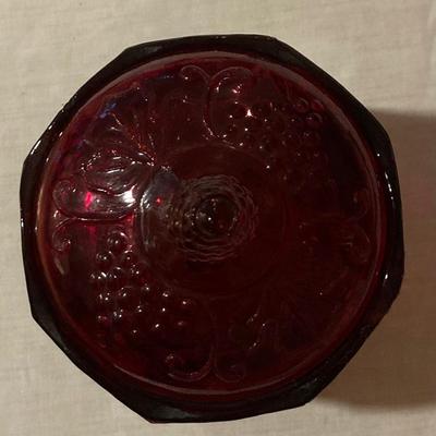 Vintage cranberry depression glass biscuit jar