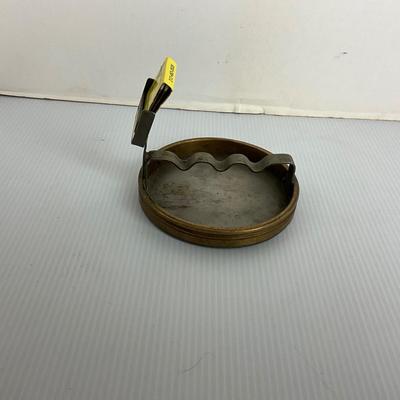 1249 Antique Brass Folk Art Ashtray with Match Holder