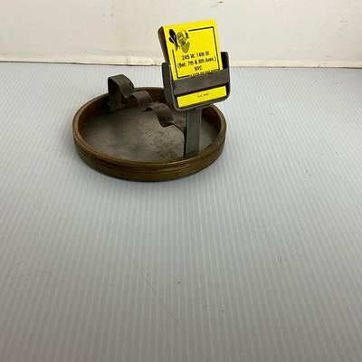 1249 Antique Brass Folk Art Ashtray with Match Holder