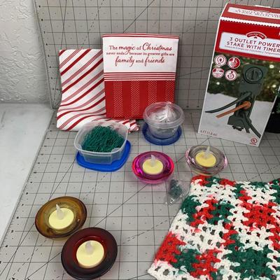 #583 Mini Christmas Tree, Power Outlet Stake With Timer