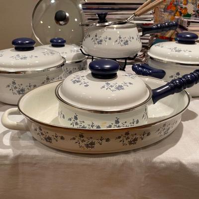 11-piece set of vintage Johann Haviland Blue Garland enamel cookware