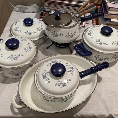 11-piece set of vintage Johann Haviland Blue Garland enamel cookware