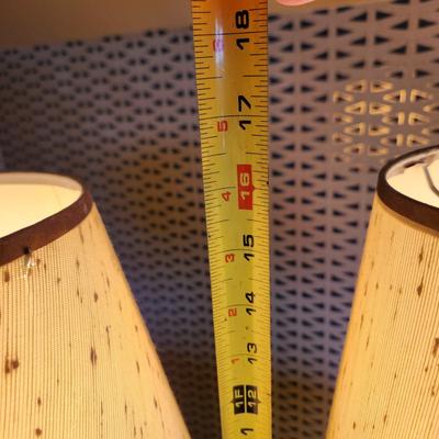 Pair Small Wood Mid Century MCM Table top Lamps Lot 479