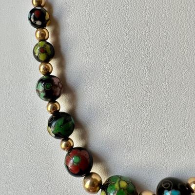 Cloisoinne Bead 14K Gold Necklace