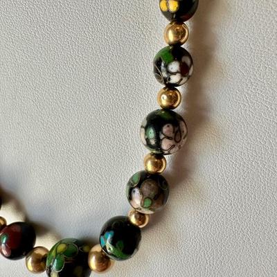Cloisoinne Bead 14K Gold Necklace
