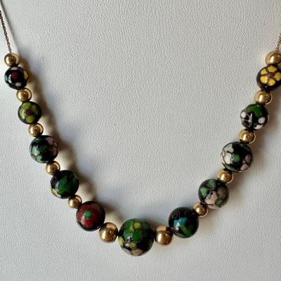 Cloisoinne Bead 14K Gold Necklace