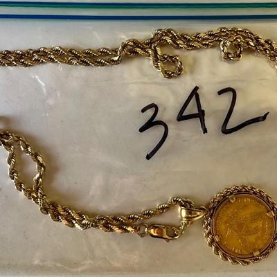 1881 $5 US Gold Liberty Head Coin Pendant Necklace 31.9 grams!