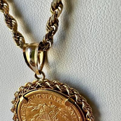 1881 $5 US Gold Liberty Head Coin Pendant Necklace 31.9 grams!