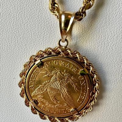 1881 $5 US Gold Liberty Head Coin Pendant Necklace 31.9 grams!
