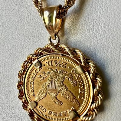 1906 Liberty 2 and 1 Half Dollar 19.9g US Gold Coin Pendant Necklace