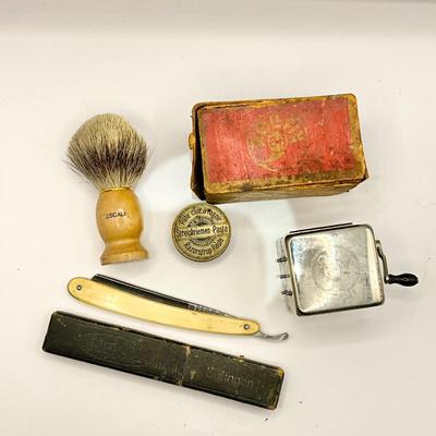 1251 Antique Shaving Lot, Rollfix Blade Sharpener, REUL Salinger Razor