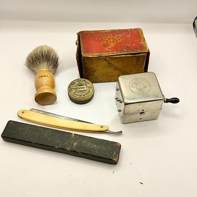 1251 Antique Shaving Lot, Rollfix Blade Sharpener, REUL Salinger Razor